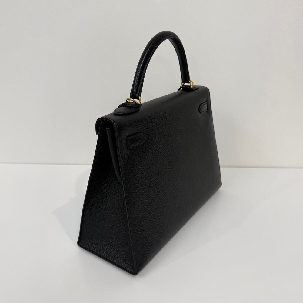 HERMES Kelly 32 Black Epsom Gold Hardware Handbag Leather Top Handle Crossbody - Picture 7 of 13